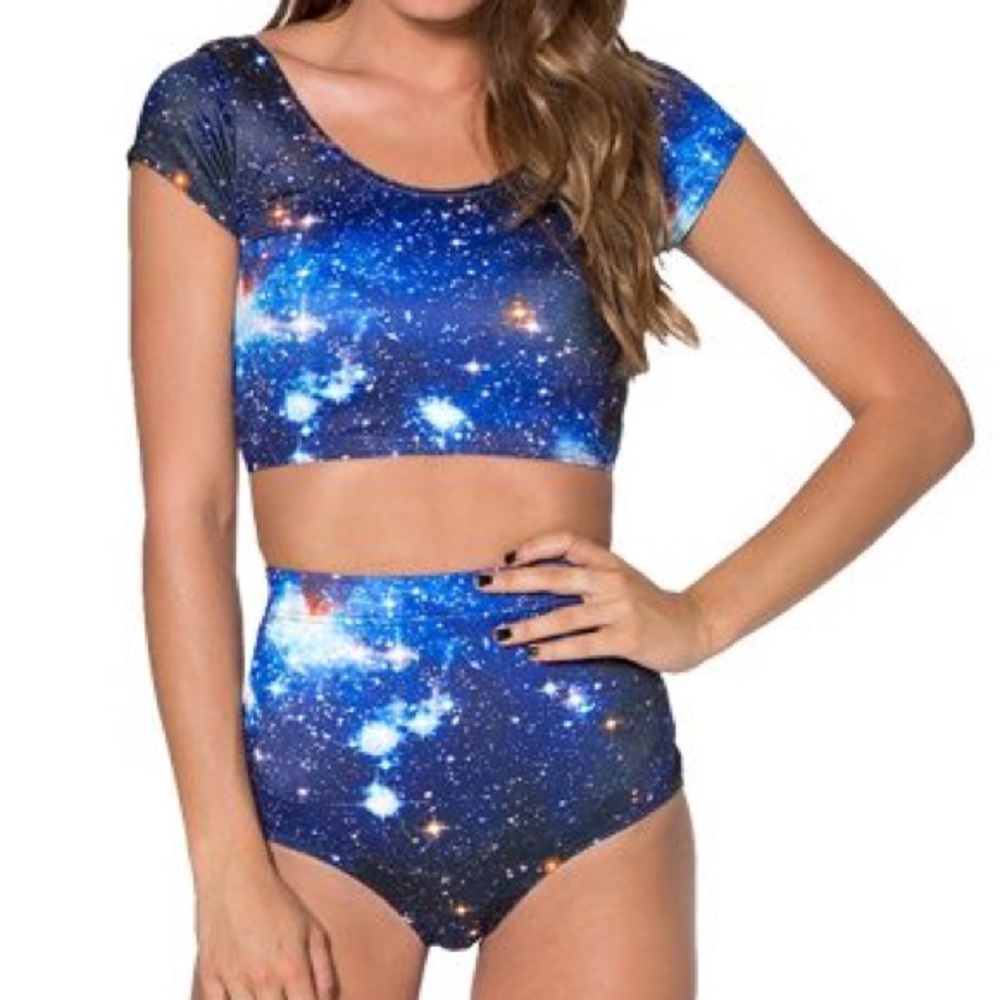 Black Milk clothing blue galaxy bathing suit